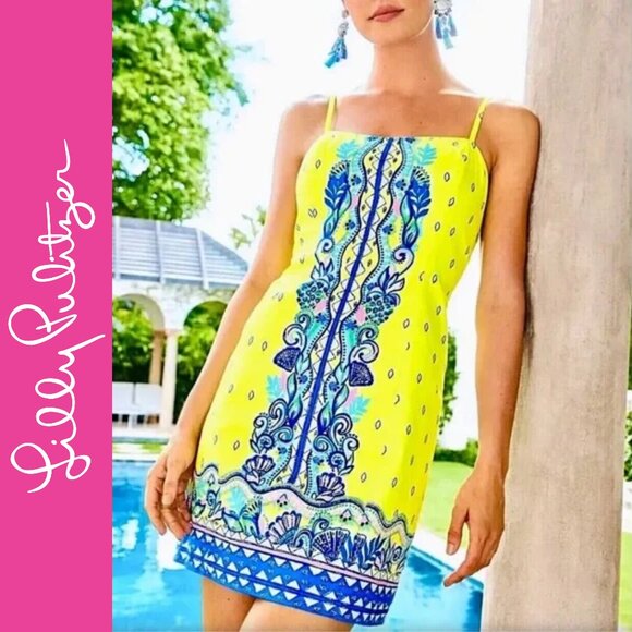 Lilly Pulitzer Shelli Stretch Dress Loro Green Pineapple - Picture 1 of 9